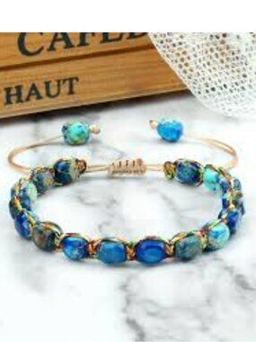 Bohemian Handwoven Imperial Jasper Beaded Gemstone Bracelet Adjustable Unisex
